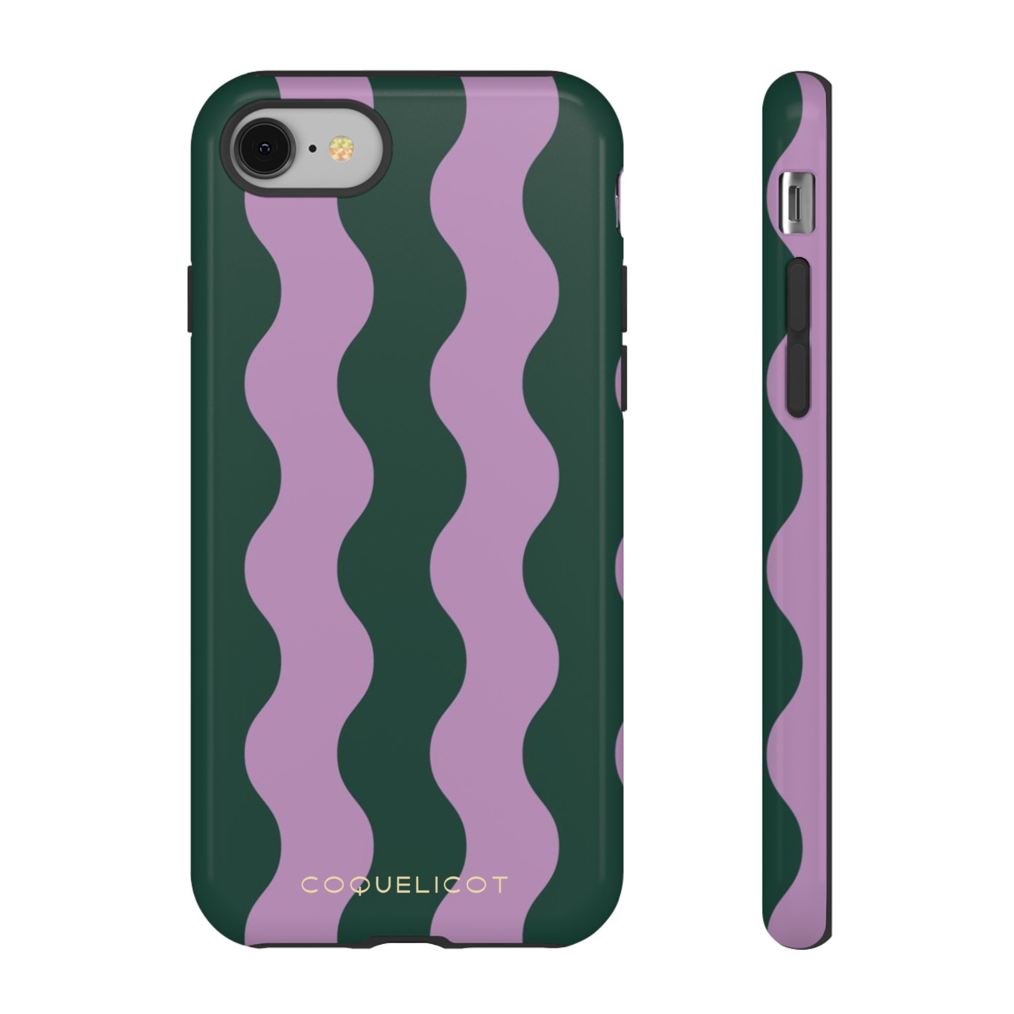 Coque iPhone Ondula – Lignes Hypnotiques Vert & Lilas | Design Rétro – Image 2
