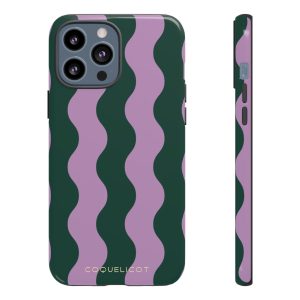 Coque iPhone Ondula – Lignes Hypnotiques Vert & Lilas | Design Rétro
