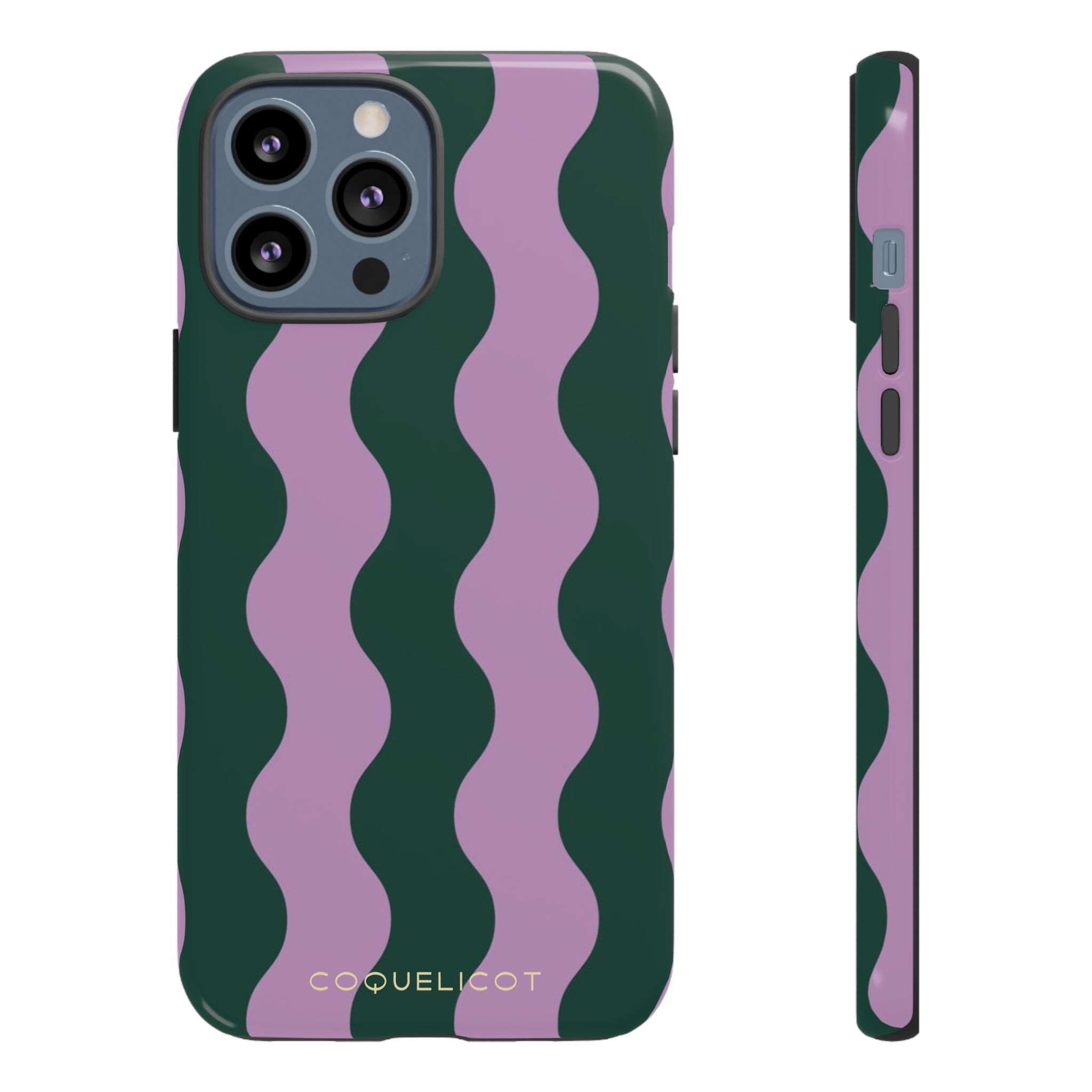 Coque iPhone Ondula – Lignes Hypnotiques Vert & Lilas | Design Rétro