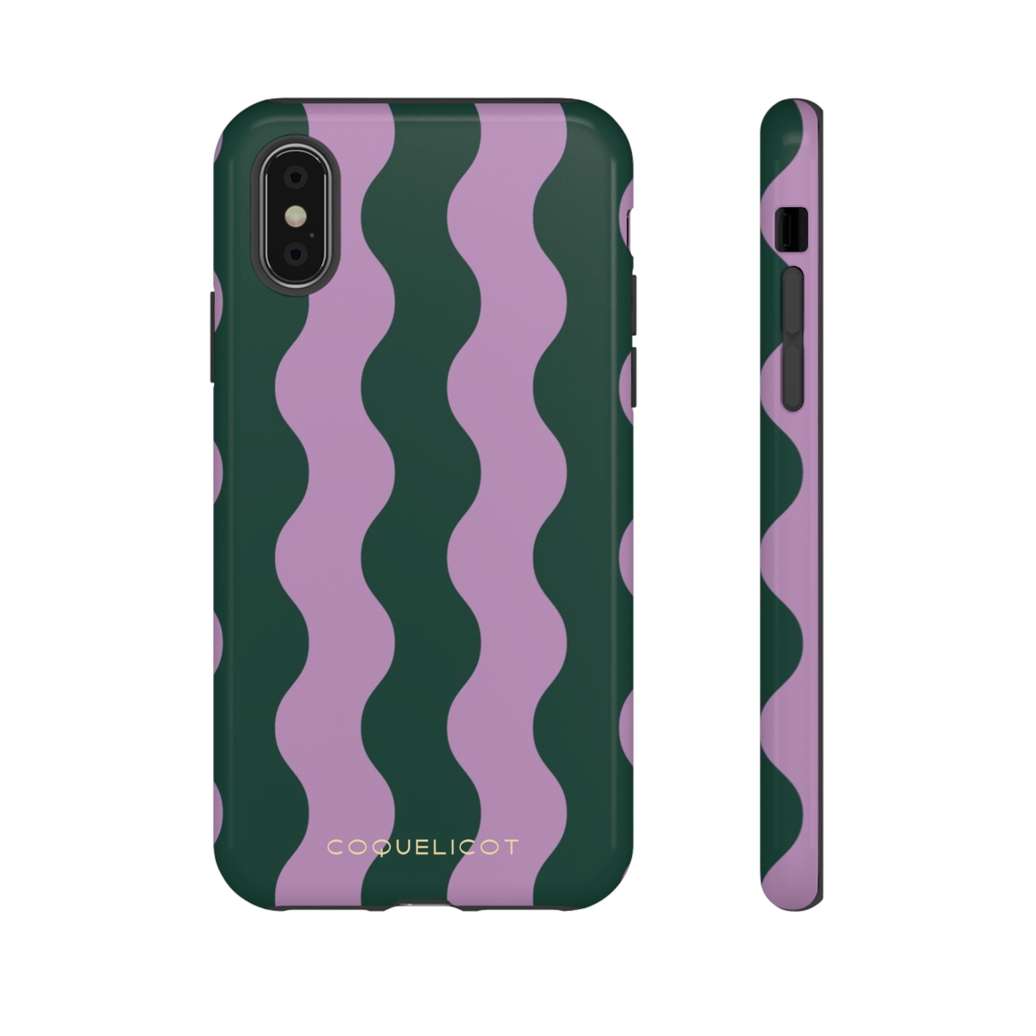 Coque iPhone Ondula – Lignes Hypnotiques Vert & Lilas | Design Rétro – Image 4