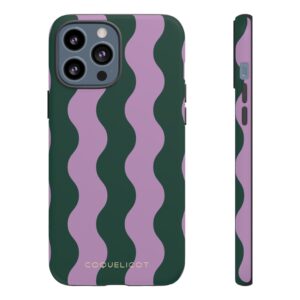 Ondula : Coque iPhone – Lignes Hypnotiques Vert & Lilas | Design Rétro