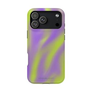 Aura Néon : Coque iPhone – Design irisé violet et vert lime
